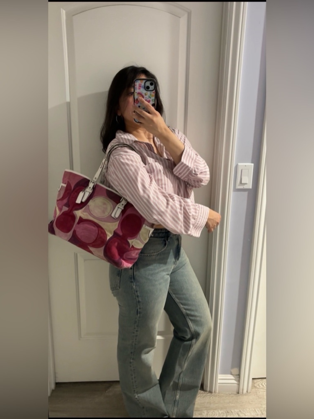 Coach Pink Patchwork Suede Leather Tote Bag Y2K Shoulder Purse - Picture 3 of 14